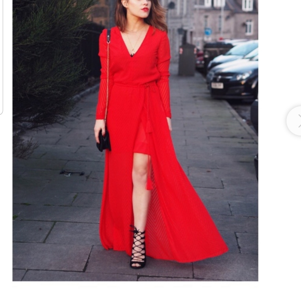 H&M Red Long Sleeve Wrap Maxi Dress